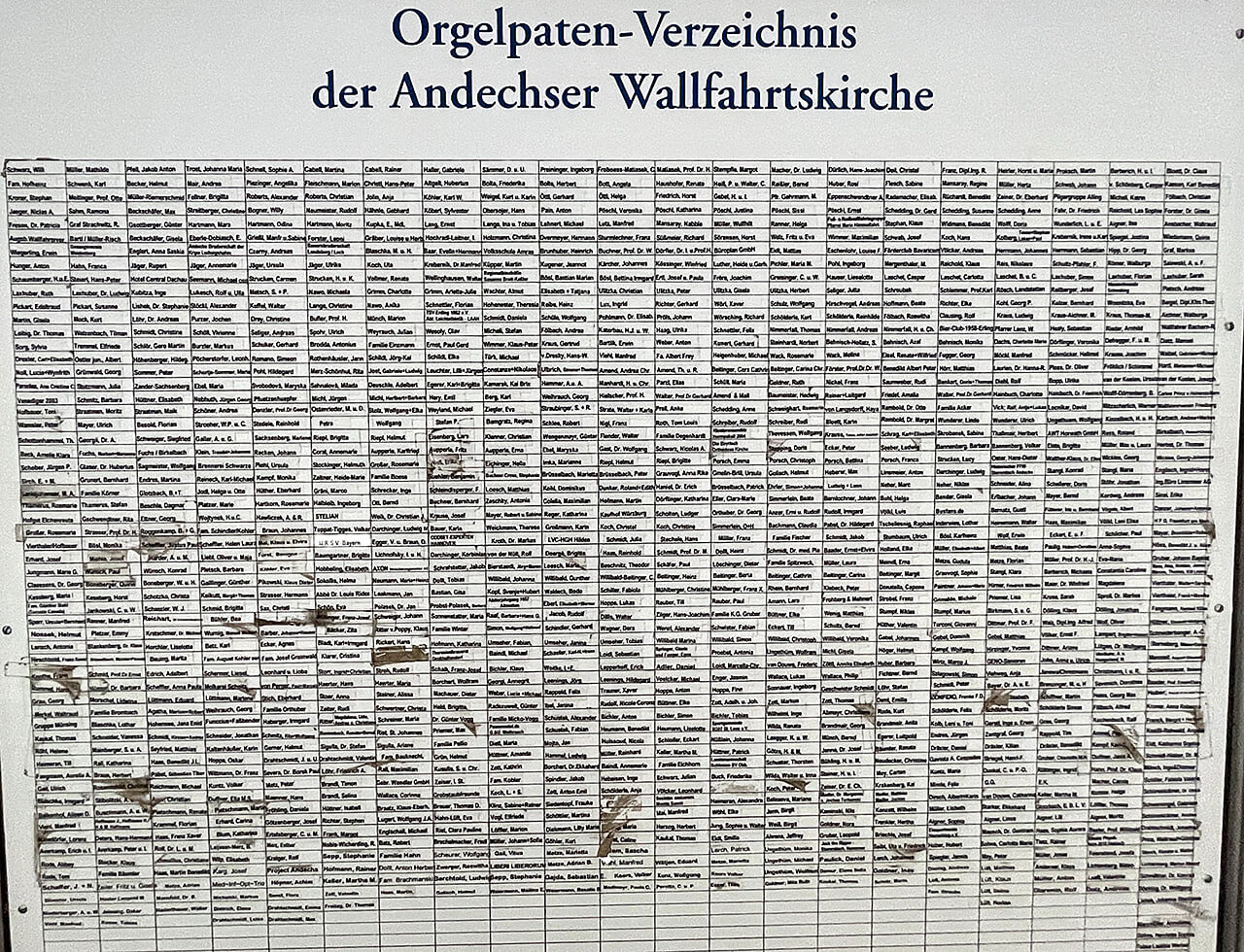 Das Orgelpaten-Verzeichnis der Klosterkirche